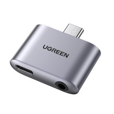 Ugreen Avdio adapter za slušalke mikrofon polnjenje USB-C miniJack 3,5 mm siv
