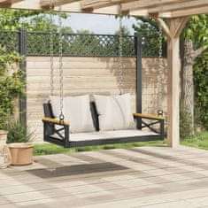 Vidaxl Gugalna klop z blazinami črna 109x62x40 cm poli ratan