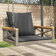 Vidaxl Gugalna klop z blazinami siva 63x62x40 cm poli ratan