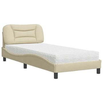 Vidaxl Postelja z vzmetnico Hvar krem 90x200 cm blago