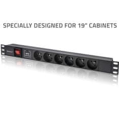 Qoltec aluminijast PDU napajalni razdelilnik za 19'' RACK | 1U | 16A | 6xFRENCH | 1,8 m