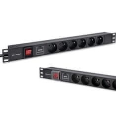 Qoltec aluminijast PDU napajalni razdelilnik za 19'' RACK | 1U | 16A | 6xFRENCH | 1,8 m