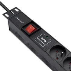 Qoltec aluminijast PDU napajalni razdelilnik za 19'' RACK | 1U | 16A | 6xFRENCH | 1,8 m