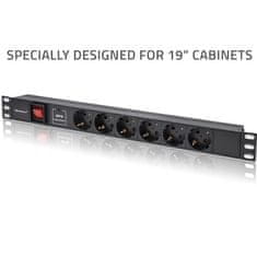 Qoltec aluminijast PDU razdelilnik za 19'' RACK | 1U | 16A | 6xSCHUKO | 1,8 m