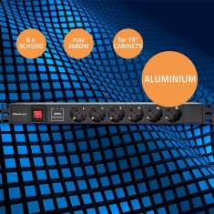 Qoltec aluminijast PDU razdelilnik za 19'' RACK | 1U | 16A | 6xSCHUKO | 1,8 m