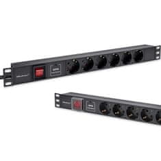Qoltec aluminijast PDU razdelilnik za 19'' RACK | 1U | 16A | 6xSCHUKO | 1,8 m