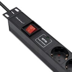 Qoltec aluminijast PDU razdelilnik za 19'' RACK | 1U | 16A | 6xSCHUKO | 1,8 m