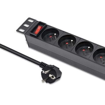 Qoltec aluminijast PDU napajalni razdelilnik za 10'' RACK | 1U | 16A | 4xFRENCH | 1,8 m