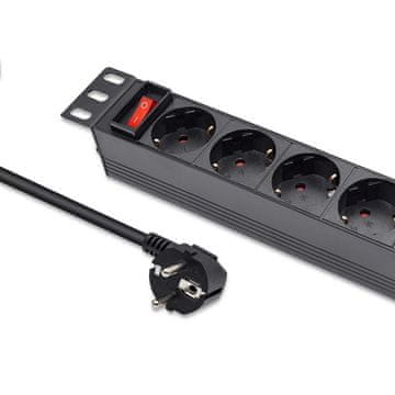 Qoltec aluminijast PDU razdelilnik za 10'' RACK | 1U | 16A | 4xSCHUKO | 1,8 m