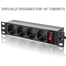 Qoltec aluminijast PDU razdelilnik za 10'' RACK | 1U | 16A | 4xSCHUKO | 1,8 m