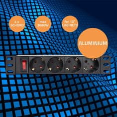 Qoltec aluminijast PDU razdelilnik za 10'' RACK | 1U | 16A | 4xSCHUKO | 1,8 m