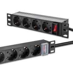 Qoltec aluminijast PDU razdelilnik za 10'' RACK | 1U | 16A | 4xSCHUKO | 1,8 m