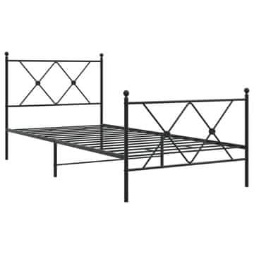 Vidaxl Kovinski posteljni okvir z vzglavjem in vznožjem črn 90x200 cm