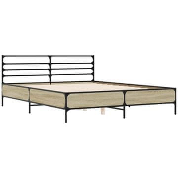 Vidaxl Posteljni okvir sonoma hrast 150x200 cm inž. les in kovina