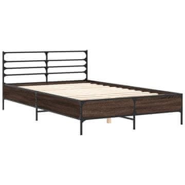 Vidaxl Posteljni okvir rjav hrast 135x190 cm inženirski les in kovina