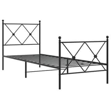 Vidaxl Kovinski posteljni okvir z vzglavjem in vznožjem črn 75x190 cm