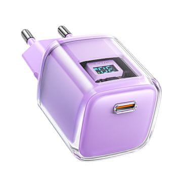 AceFast Mrežni polnilnik z zaslonom PD 30 W GaN3 USB-C, vijoličen