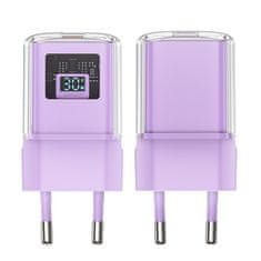 AceFast Mrežni polnilnik z zaslonom PD 30W GaN3 USB-C vijoličen