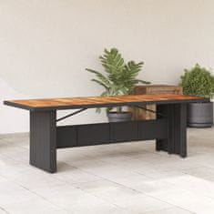 shumee Vrtna miza z leseno akacijevo ploščo črna 240x90x75 cm PE ratan