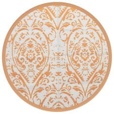 Vidaxl Zunanja preproga oranžna in bela Ø160 cm PP
