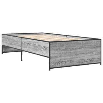 Vidaxl Posteljni okvir siva sonoma 75x190 cm inženirski les in kovina