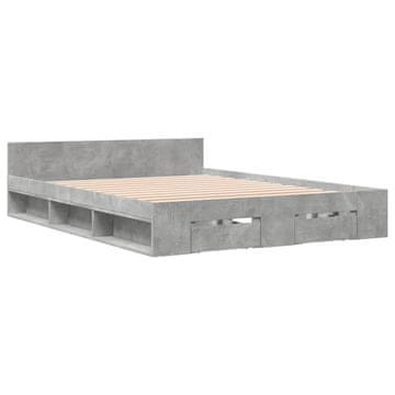 Vidaxl Posteljni okvir s predali betonsko siv 150x200cm inženirski les