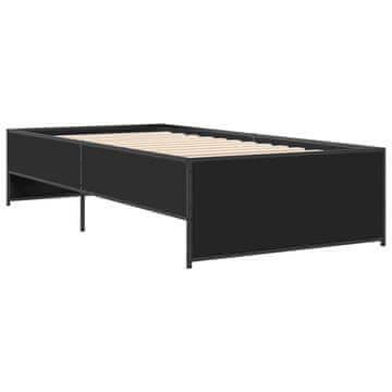 Vidaxl Posteljni okvir črn 100x200 cm inženirski les in kovina