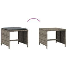 Vidaxl Vrtni stolčki z blazinami 4 kosi sivi 40x40x35 cm poli ratan