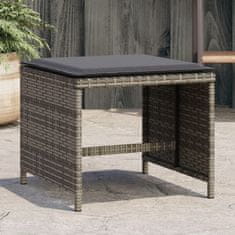 Vidaxl Vrtni stolčki z blazinami 4 kosi sivi 40x40x35 cm poli ratan
