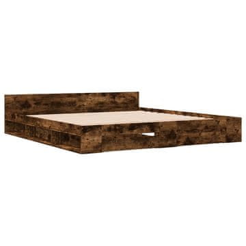 Vidaxl Posteljni okvir s predali dimljen hrast 200x200 cm inž. les