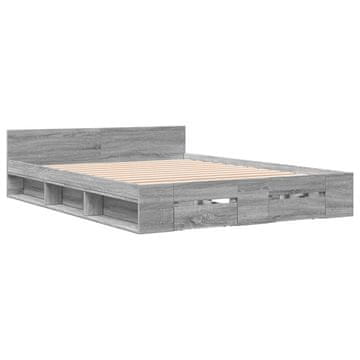 Vidaxl Posteljni okvir s predali siva sonoma 140x190 cm inženirski les