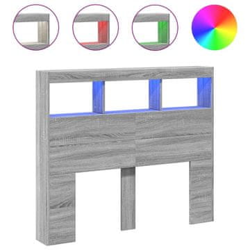 Vidaxl Omarica za vzglavje postelje LED siva sonoma 120x17x102 cm