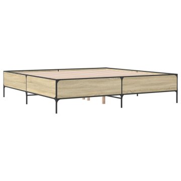Vidaxl Posteljni okvir sonoma hrast 180x200 cm inž. les in kovina