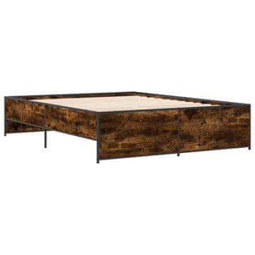 Vidaxl Posteljni okvir dimljeni hrast 160x200 cm inž. les in kovina