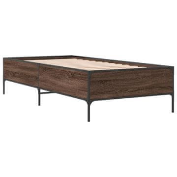 Vidaxl Posteljni okvir rjav hrast 100x200 cm inženirski les in kovina