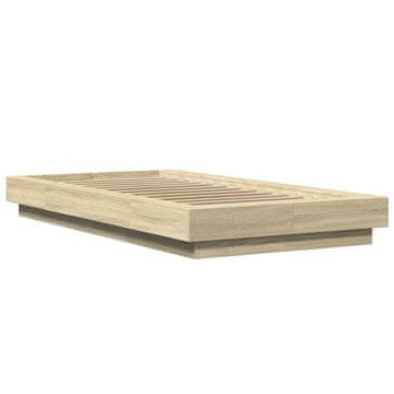 Vidaxl Posteljni okvir z LED lučkami sonoma hrast 75x190 cm inž. les