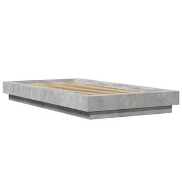Vidaxl Posteljni okvir z LED lučkami betonsko siv 75x190 cm inž. les