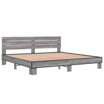 Vidaxl Posteljni okvir siva sonoma 200x200 cm inž. les in kovina