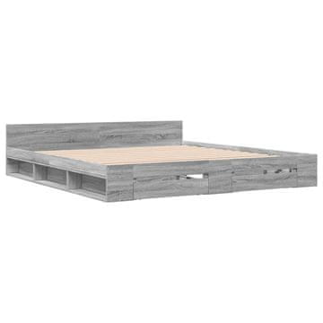 Vidaxl Posteljni okvir s predali siva sonoma 200x200 cm inženirski les