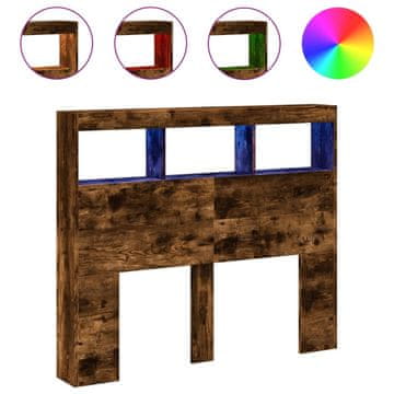 Vidaxl Omarica za vzglavje postelje LED dimljeni hrast 120x17x102 cm