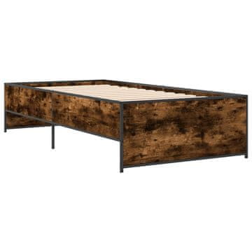 Vidaxl Posteljni okvir dimljeni hrast 90x190 cm inž. les in kovina