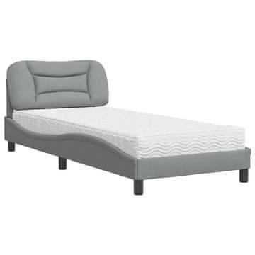 Vidaxl Postelja z vzmetnico Hvar svetlo siva 90x190 cm blago