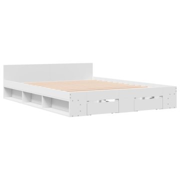 Vidaxl Posteljni okvir s predali bel 140x200 cm inženirski les