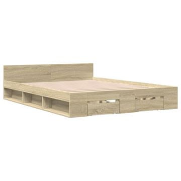 Vidaxl Posteljni okvir s predali sonoma hrast 150x200cm inženirski les