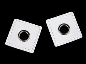 Vponka z usnjenim kvadratom za šivanje, 8 mm - bela, črna, nikelj (20 kosov)