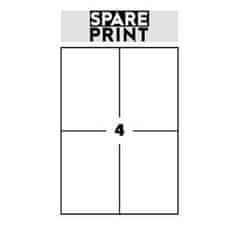 SPARE PRINT PREMIUM Samolepilne etikete bele barve, 100 listov A4 v škatli (1 list/4x etiketa 105x148mm)