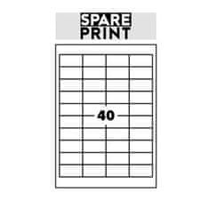 SPARE PRINT PREMIUM Samolepilne etikete bele barve, 100 listov A4 v škatli (1arch/40x etiketa 48,5x25,4 mm)