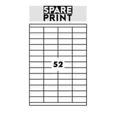 SPARE PRINT PREMIUM Samolepilne etikete bele barve, 100 listov A4 v škatli (1arch/52x etiketa 52,5x21,2 mm)