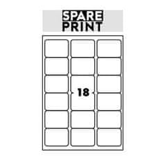 SPARE PRINT PREMIUM Samolepilne etikete bele barve, 100 listov A4 v škatli (1 list/18x etiketa 68x47mm)