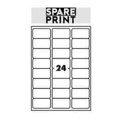 SPARE PRINT PREMIUM Samolepilne etikete bele barve, 100 listov A4 v škatli (1arch/24x etiketa 68x36mm)